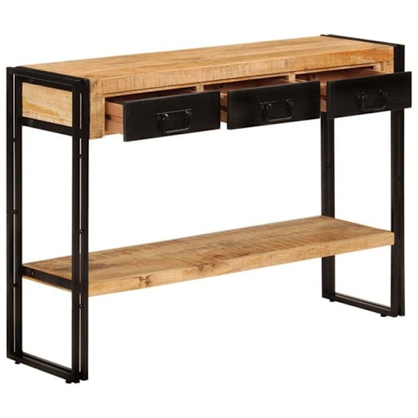 Sisäänkäynnin konsolipöytä, jossa on laatikot ja hylly 110 x 30 x 76 cm mangopuusta ja mustasta raudasta DEC031515 kastanj