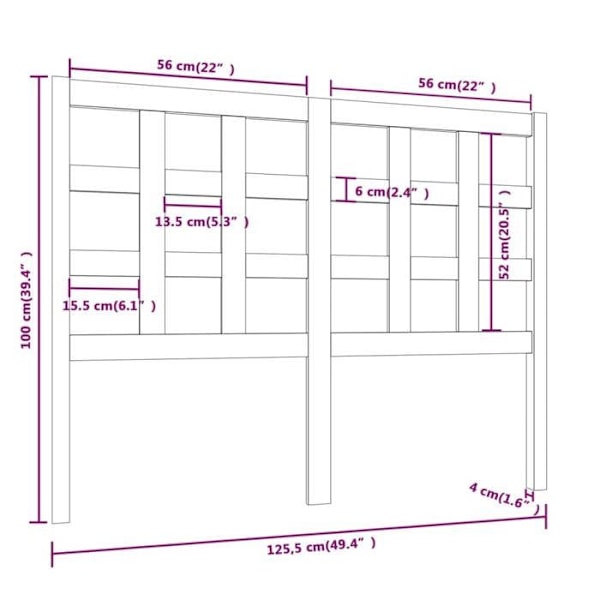 Sänggavel - Ej specificerat - 125,5 x 4 x 100 cm - Massivt trä - Beige - Samtida