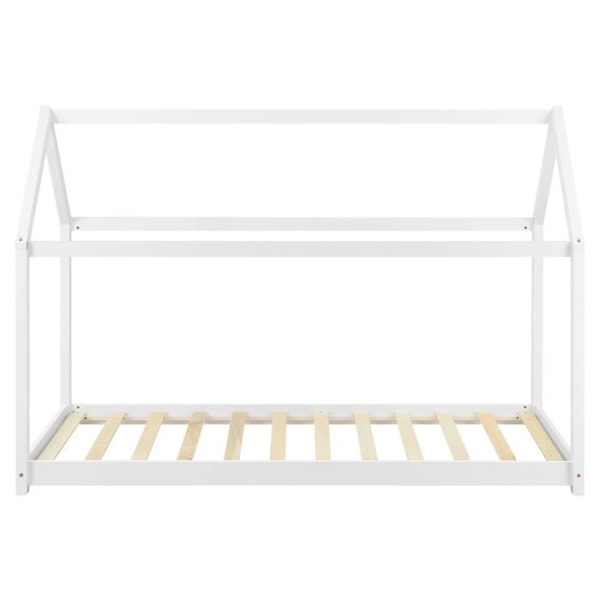 Barneseng - Hus - Hvidt træ - 90x200 cm - Med lameller - 1 plads Vit