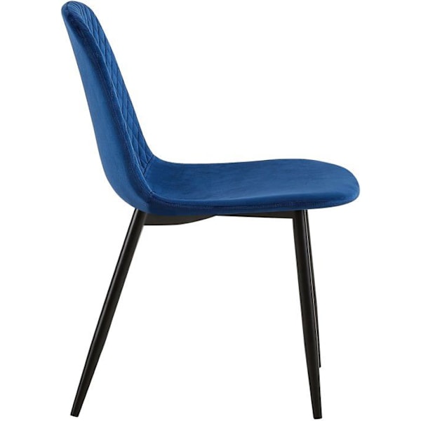 Spisestuestol x1 med dekorative diamant-syninger, blå velour-sæde, mat sort metalben 10_0002244 Blå