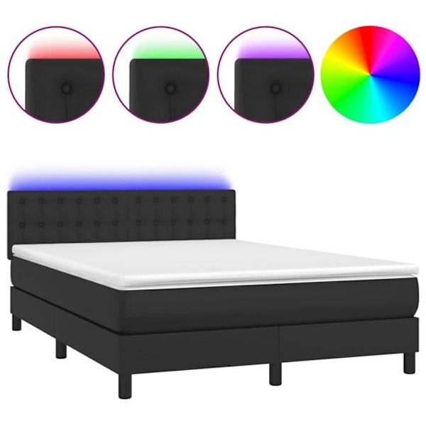 LED-sengebund - Ikke specificeret - 140x200 cm - Syntetisk læder sort - 2 pladser - Moderne design Svart