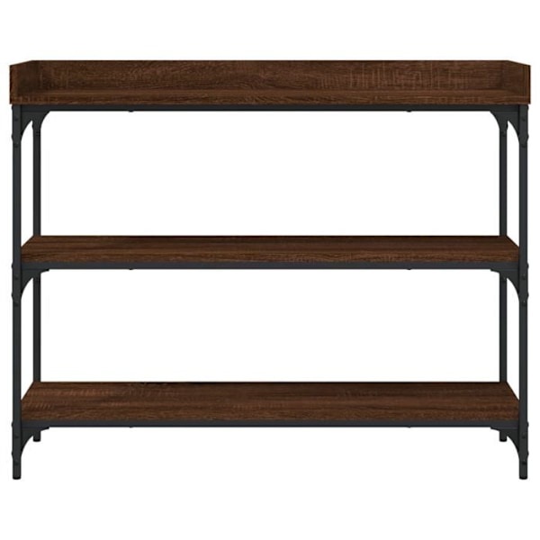 Toiminnallinen ja tyylikäs konsolipöytä hyllyillä 100 x 30 x 80 cm, jolloin materiaaleina on puu ja metalli DEC031661 kastanj