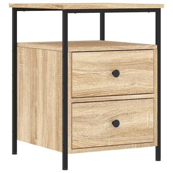 Natbord med to skuffer og hylde 44 x 45 x 60 cm ingenieurtræ farve eg og jern DEC033879 kastanj