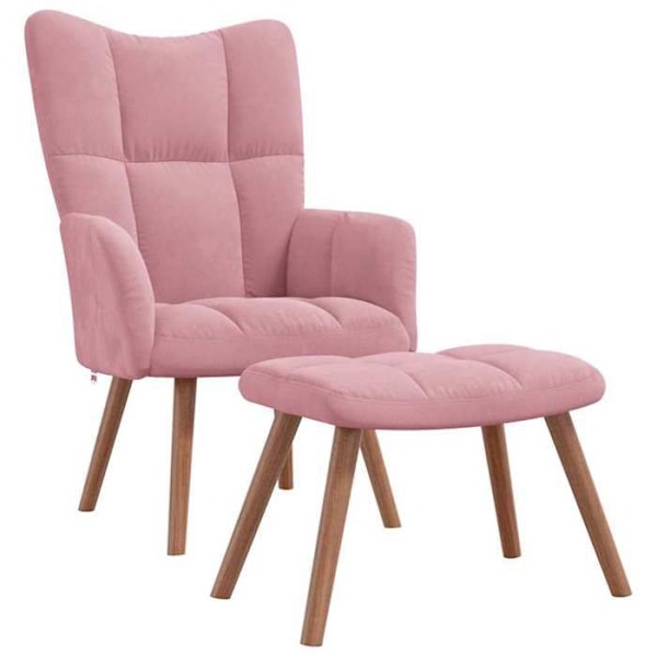 Moderne design lounge stol med puf i pink velour DEC026544 Rosa