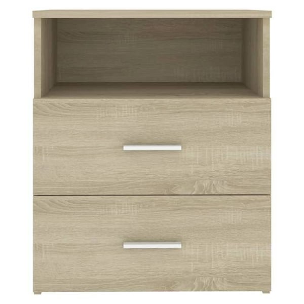 Sæt med 2 natborde med skuffer og åben afdeling 50 x 32 x 60 cm ingeniørtræ farve eg DEC035292 kastanj