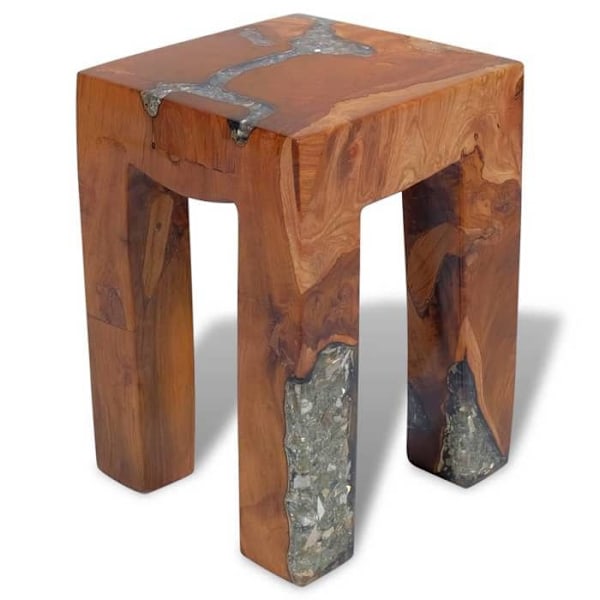 Tabouret med sidestøtte til planter 30x30x40 cm i massivt teaktræ og multicolor resin DEC026339 kastanj