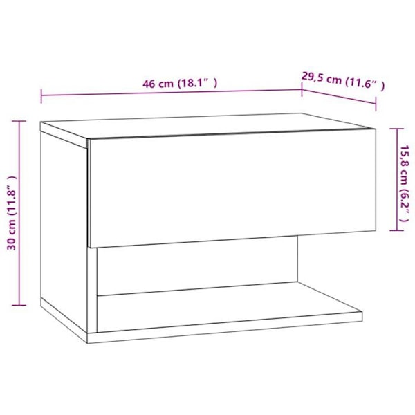 Væghængt natbord med skuffe og hylde 46 x 29,5 x 30 cm ingeniørtræ i farven eg brun DEC034264 kastanj