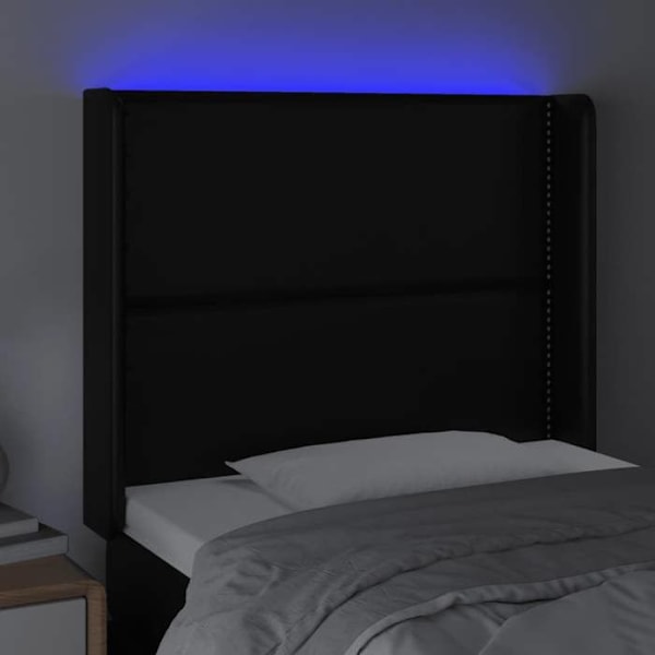 Sengehoved tilbehør til soveværelse møbel med LED 93 x 16 x 118/128 syntetisk sort