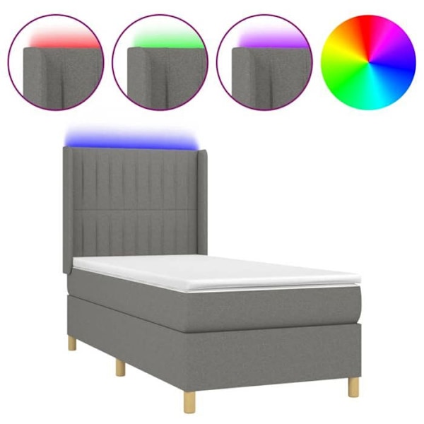 LED-patja, jossa on silkki pääty ja 90 x 200 patja, tummanharmaa kangas Mörkgrå