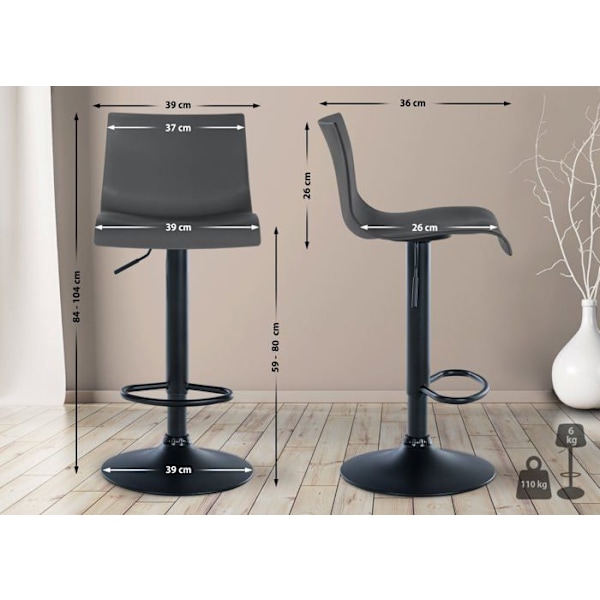 Barstol x1 enkelt design med grå plastikfodstøtte sorte metalben 10_0004550 Grå