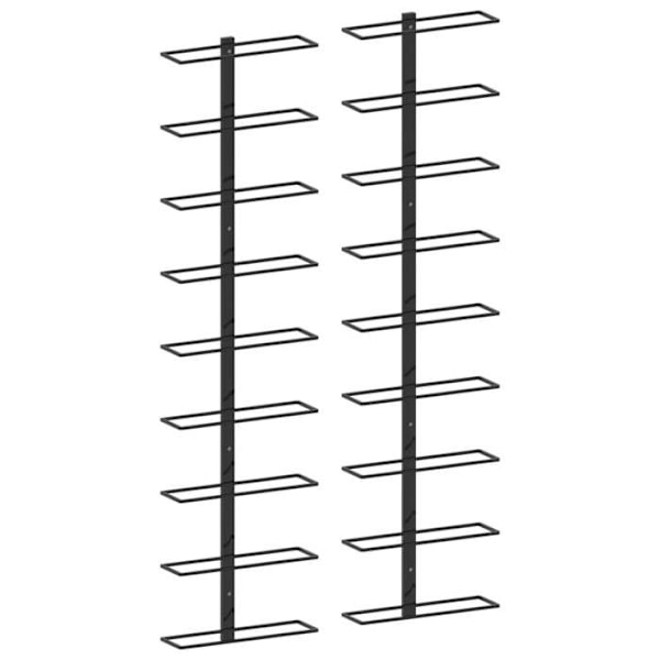 Set med 2 moderna väggmonterade flaskförvaring för 18 flaskor i svart metall DEC024409 Svart