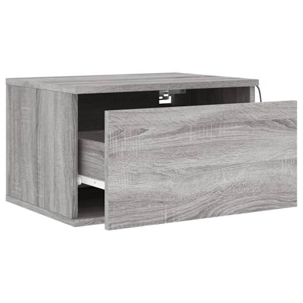 Væghængt natbord med LED-lys og skuffe 50 x 36 x 30 cm i gråt ingeniørtræ DEC034210 kastanj