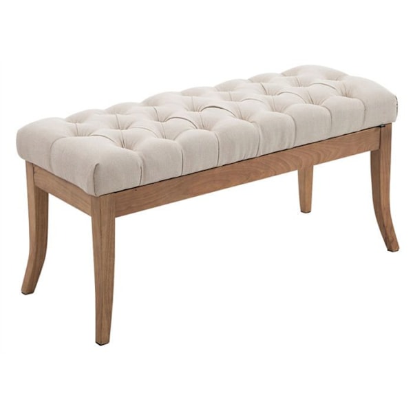Chesterfield-mallinen pankki 100 cm koristeompeleilla, vaaleasta puusta valmistetuilla jaloilla, vaaleancremestä kankaasta. kastanj