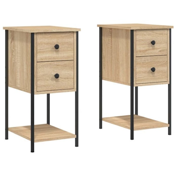Sæt med 2 natborde med to skuffer 32 x 42 x 70 cm ingeniørtræ farve eg og jern DEC035868 kastanj