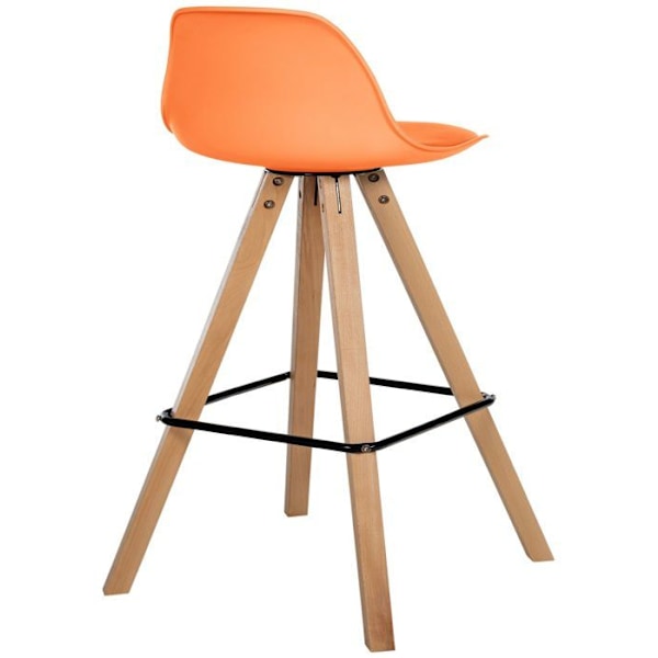 Barstool x1 jalkatuki skandinaavinen tyyli muovista ja PVC:stä oranssi vaalean puun rakenne neliö 10_0004625 kastanj