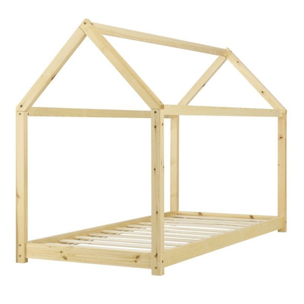 Säng för barn i form av ett hus av furu med inkludera lameller 80 x 160.