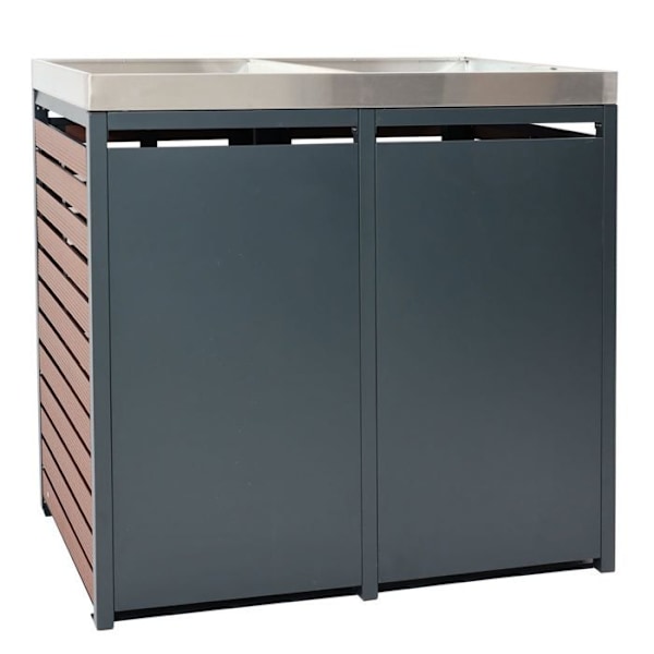 Låsbart skräpbins med planteringsfack 124 x 146 x 102 cm wpc metall med valnötsträlook 04_0007028 kastanj
