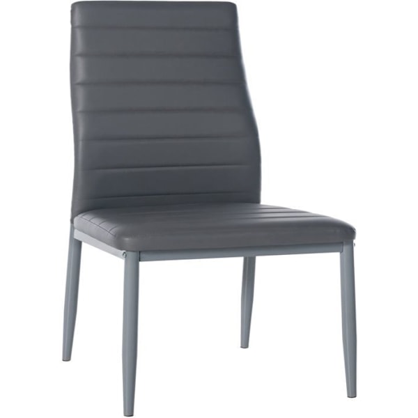 Stol til spisestue x1 enkel design i grå PVC med dekorativ syning metalramme i grå 10_0002055 Grå