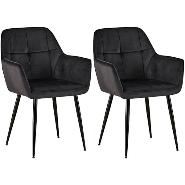 Set av 2 retro design matstolar med dekorativa sömmar i rutor, sits i svart sammet 10_0001538 Svart