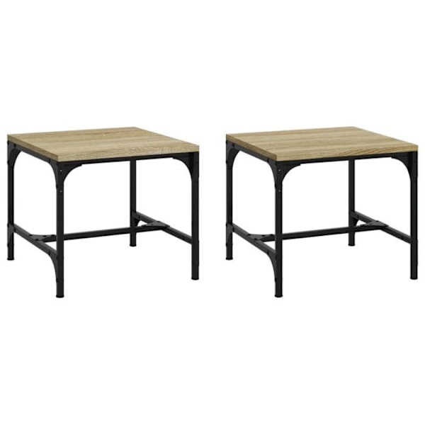 Sæt med 2 sideborde 40 x 40 x 35 cm ingeniørtræ farve eg og stål DEC031309 kastanj