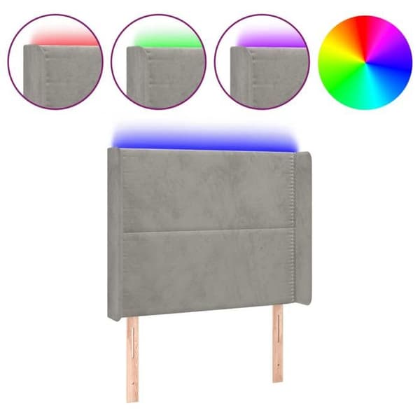 Huvudgavel till säng, sovrum, möbel med LED 103 x 16 x 118/128 ljusgrå sammet