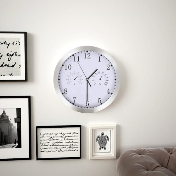 Quartz vægure Hygrometer og termometer 30 Hvid