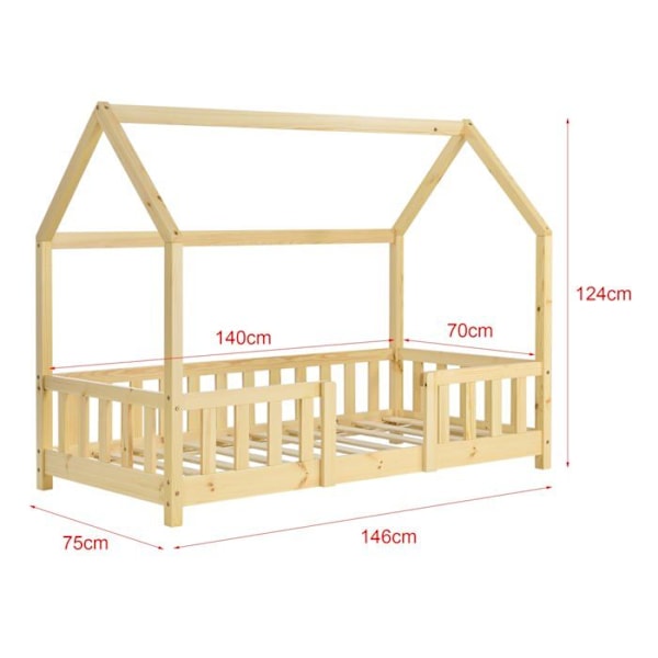 Barnsäng för barn med galler och ribbotten i naturlig furu 70 x 140 cm 03_0005487 kastanj