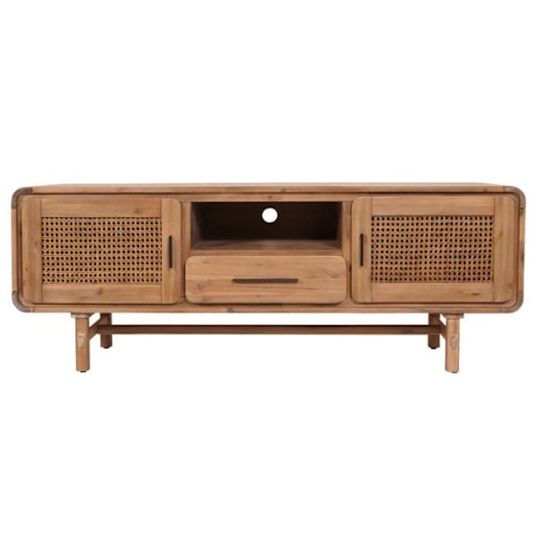 TV-møbel med skuffe og tre opbevaringsrum i akacietræ, MDF og rattan i teakfarve 160 cm 04_0007867 kastanj