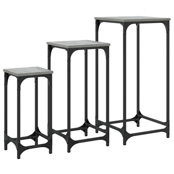 Sæt med 3 grå ingenieur træ og metal, nestable sideborde DEC032686 kastanj