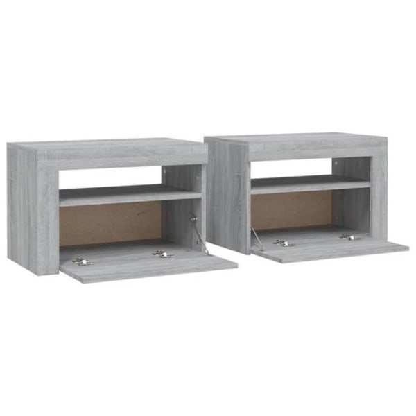 Sæt med 2 natborde med rum og dør 60 x 35 x 40 cm ingeniørtræ grå DEC034842 kastanj