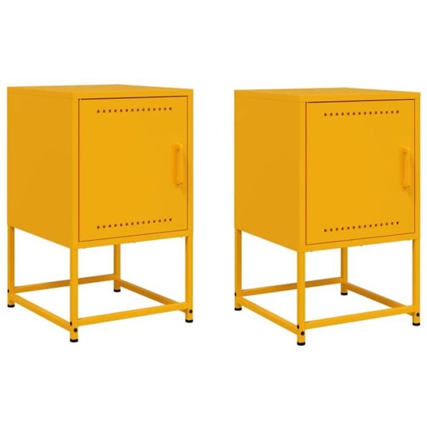 Sæt med 2 natborde med skab med dør 36 x 39 x 60,5 cm gul metal DEC035431 Gul