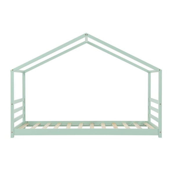 Børneseng - Hus - Fyr - 90x200 cm - Myntegrøn - Med slagger Mynta
