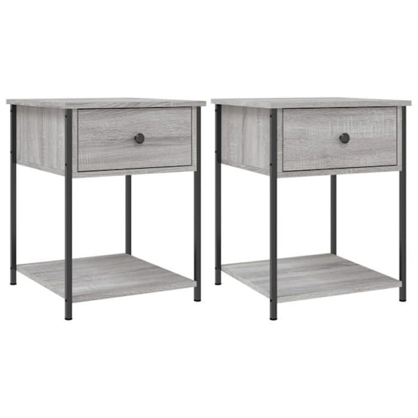 Sæt af 2 natbord med skuffe og hylde 44 x 45 x 58 cm ingeniørtræ grå DEC035742 kastanj