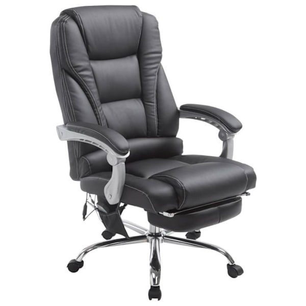 Kontorstol med massagesfunktion, fodskammel og justerbar ryg i sort PVC 10_0002577 Svart
