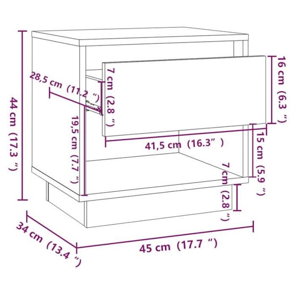 Sæt med 2 natborde med skuffe og åbent rum 45 x 34 x 44cm grå ingeniørtræ DEC035745 kastanj