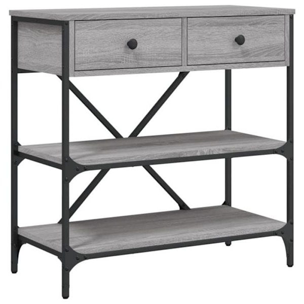 Pöytäkonsoli laatikoilla ja hyllyillä 75 x 34,5 x 75 cm harmaata insinööripuuta ja metallia DEC032244 kastanj