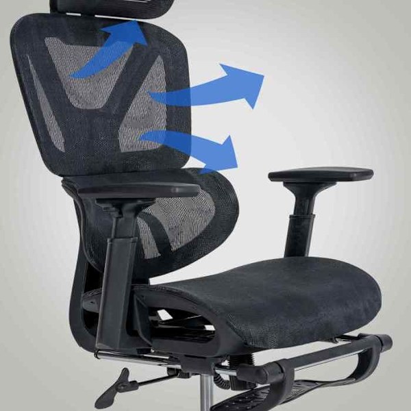 Ergonomisk kontorsstol med ländryggsstöd och nackstöd, svart nätmaterial 10_0002503 Svart