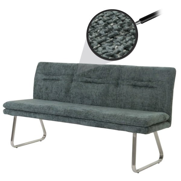 Banc de salle à manger rembourré avec dossier en tissu chenille bleu vert et acier inoxydable, longueur 180 cm 04_0005845 Blå