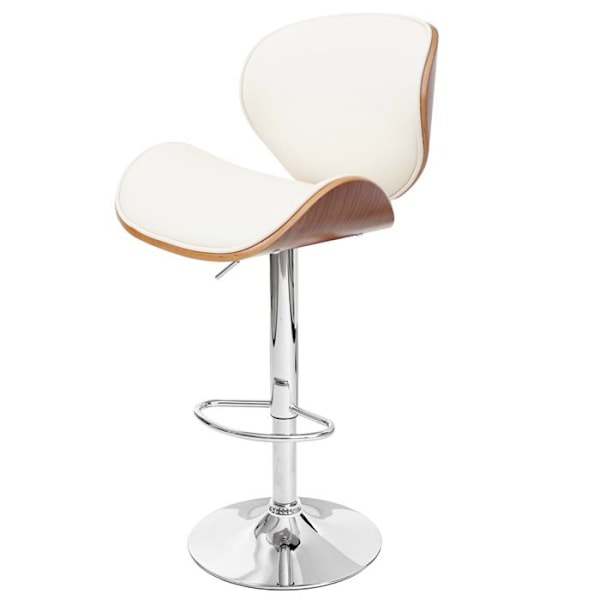 Barstol x1 retro design i creme PVC, valnød træ og metal 04_0001217 kastanj
