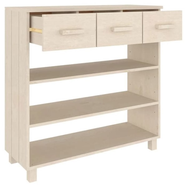 Console sidebord med hylder og skuffer 90 x 35 x 90 cm massivt fyrretræ i honningbrun DEC032023 kastanj