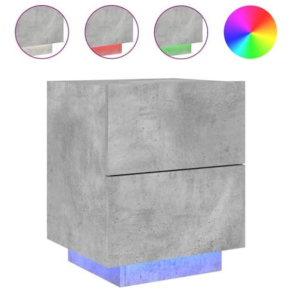 Natbord med 2 skuffer og LED 45 x 40 x 55 cm i grå ingeniørtræ DEC032804 kastanj