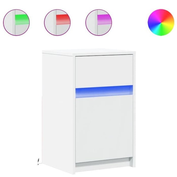 Sæt med 2 natborde med skuffe og LED 38 x 34 x 61 cm i hvidt ingeniørtræ DEC032869 Vit