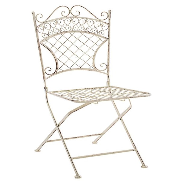 Set med 2 ihopvikbara stolar för trädgård, terrass, balkong, rustik design i gammal cremefärgad metall 10_0002830 Grädde