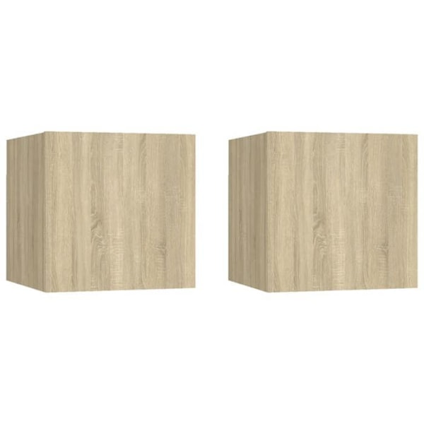 Sæt af 2 natborde med skab med dør 30,5 x 30 x 30 cm ingeniørtræ farve eg DEC035867 kastanj
