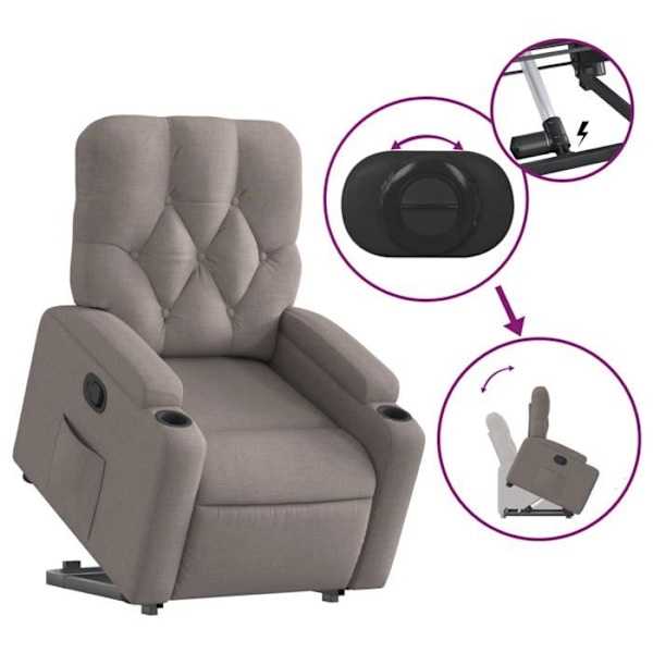 Fauteuil relax TV med behagelig polstring, elektrisk løft i taupe stof DEC028204 Guld