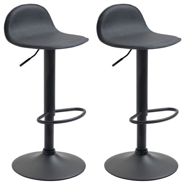 Sæt med 2 barstole med fodstøtte i sort PVC, trompetfod i sort metal 10_0004261 Metall