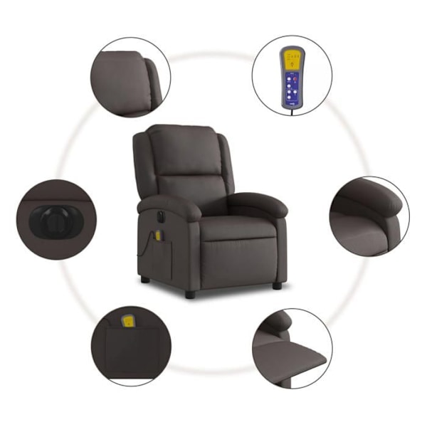 Avslappningsfåtölj för TV med massageläge, elektriskt justerbar, 6 massagepunkter i mörkbrunt läder DEC027184 kastanj