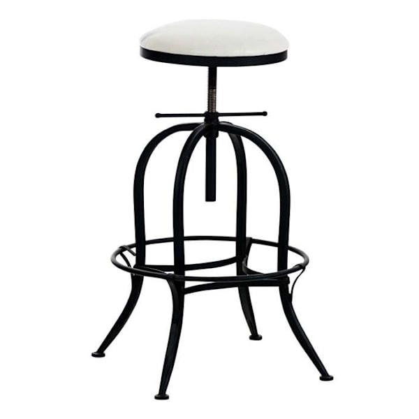 Industriel design barstol med justerbar højde i sort metal og sæde i hvid PVC 10_0005360 Vit