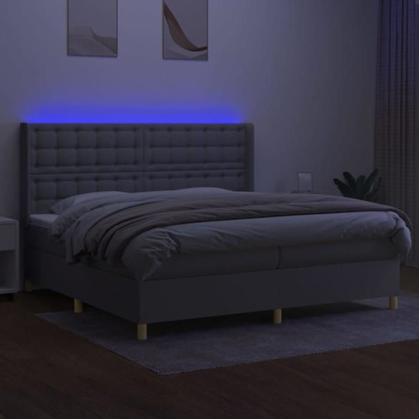 LED-sengramme med hovedgærde, madras og topmadras 200x200 cm lys grå stof TDL0207774 Grå
