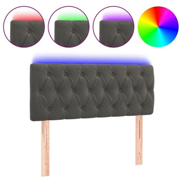Hovedgærde - LED - Mørkegrå velour - 100x7x78/88 cm - Moderne design - Blød at røre ved Mörkgrå